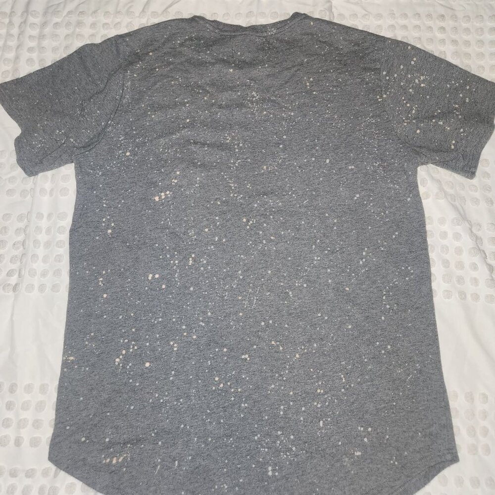Pacsun Mens scallop fit grey/bleach splatter SS, Mens L, Heavy Cotton,